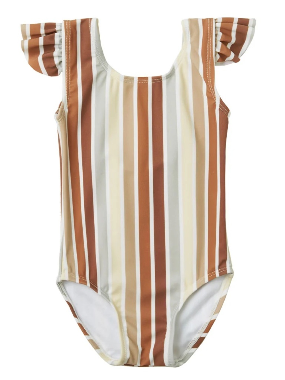 Rylee + Cru multi stripe Brown Cream Color frill one piece Swimsuit size 4-5